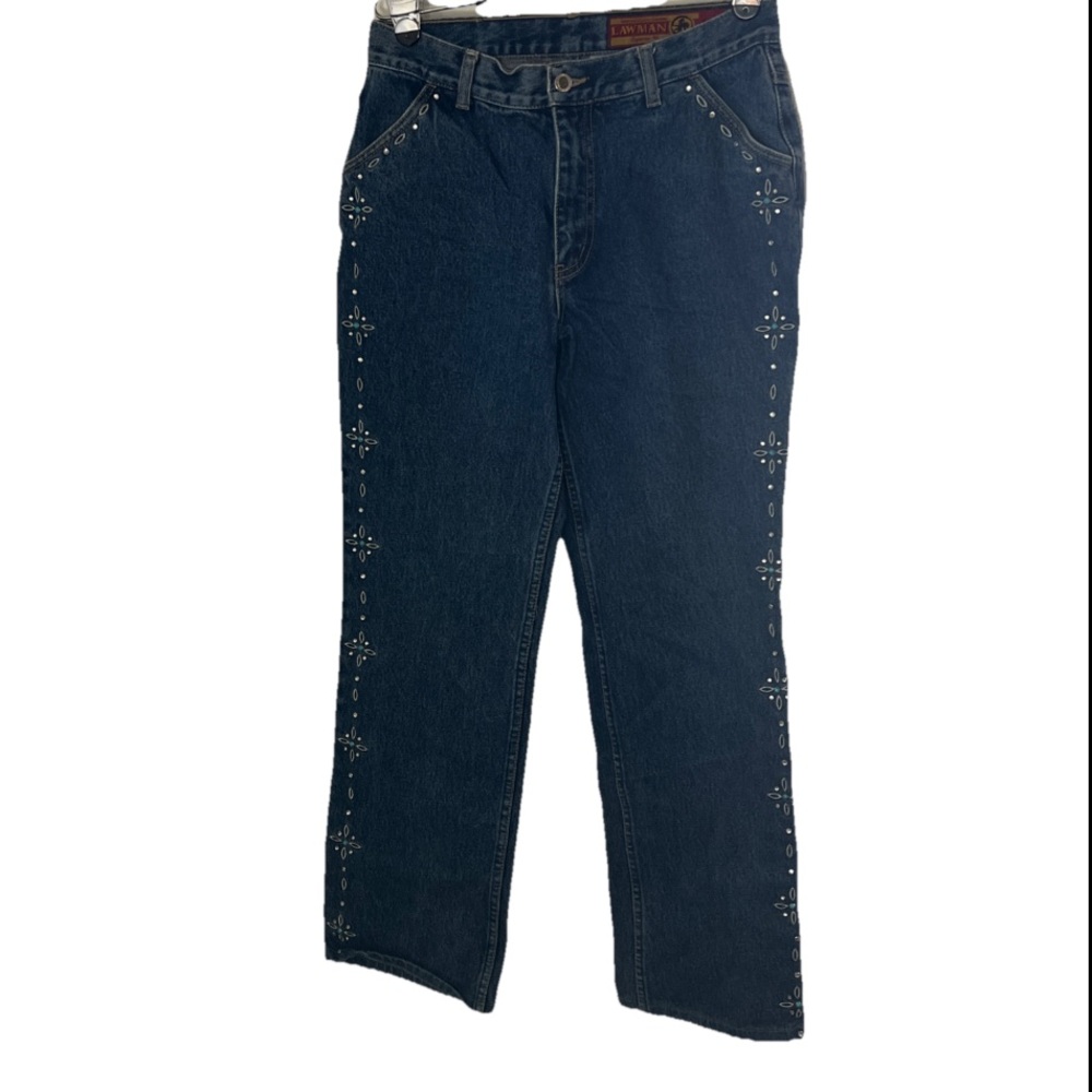 Vtg Lawman Women Jeans Denim Western Rhinestone Slim High Rise Size 9